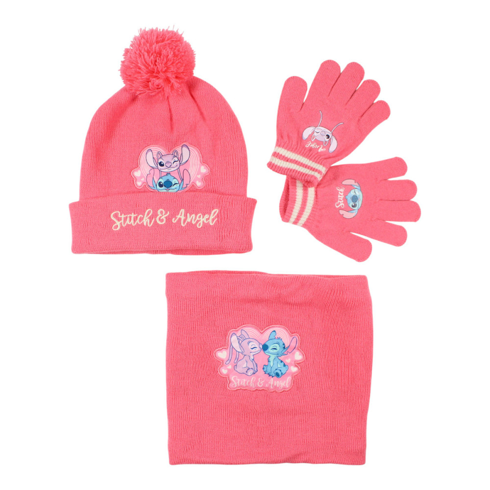 SET  CAPPELLO, GUANTI E SCALDACOLLO STITCH ROSA