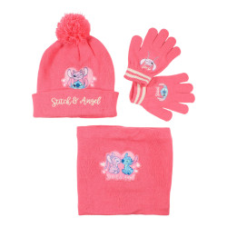 SET  CAPPELLO, GUANTI E SCALDACOLLO STITCH ROSA