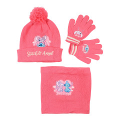 SET  CAPPELLO, GUANTI E SCALDACOLLO STITCH ROSA